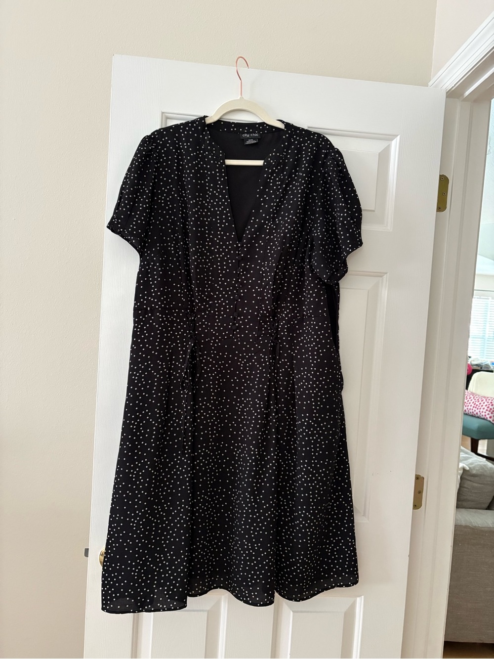 City Chic Black Polka Dot V-Neck Dress